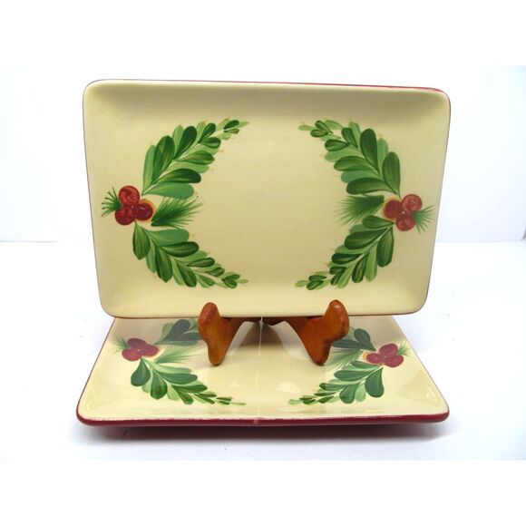 Gail Pittman Christmas Memories 8 1/4" Appetizer Plates Trays Set of 2 - Picture 1 of 11